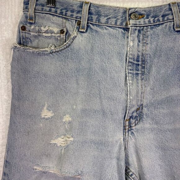 Levi’s Blue Faded Wash Denim Distressed Relaxed Straight Leg Jeans Size 36x30 ma - Picture 5 of 12